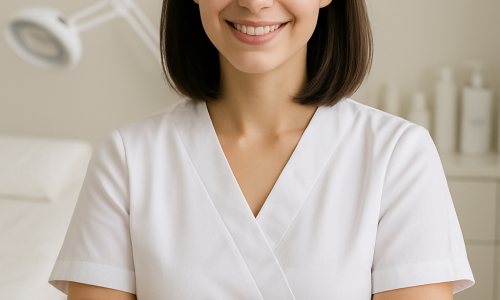Esteticista pronta para atender em ambiente acolhedor